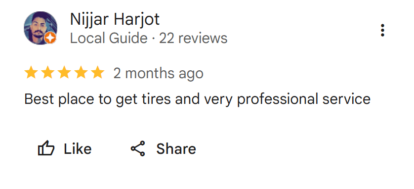 Screenshot of a verified Google Maps review for UNI Tires
