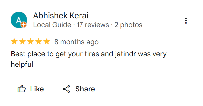 Screenshot of a verified Google Maps review for UNI Tires